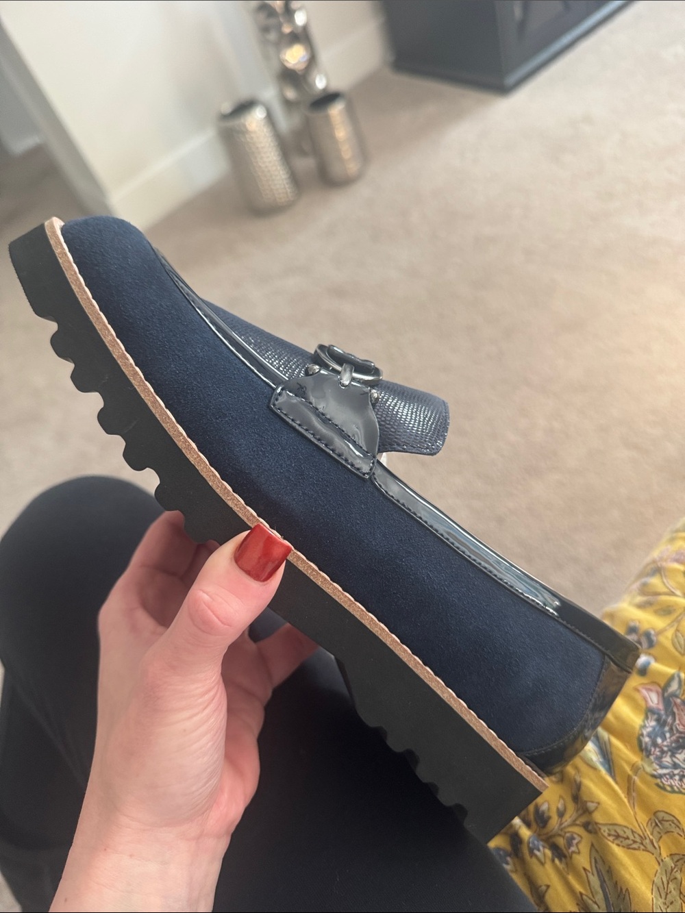Donald J. Pliner Women’s Navy Suede & Leather Bit Loafers - Picture 2 of 4